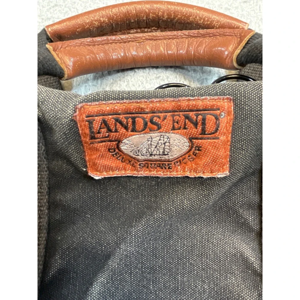 Lands End Briefcase Large Black Deluxe Square Rigger Canvas Leather Vintage USA